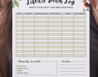 Bitácora de aves de Lifers, registro de avistamientos de aves por primera vez, diario de observación de aves imprimible