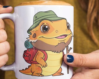 Bearded Dragon Hiking Mug, Ceramic Coffee Cup