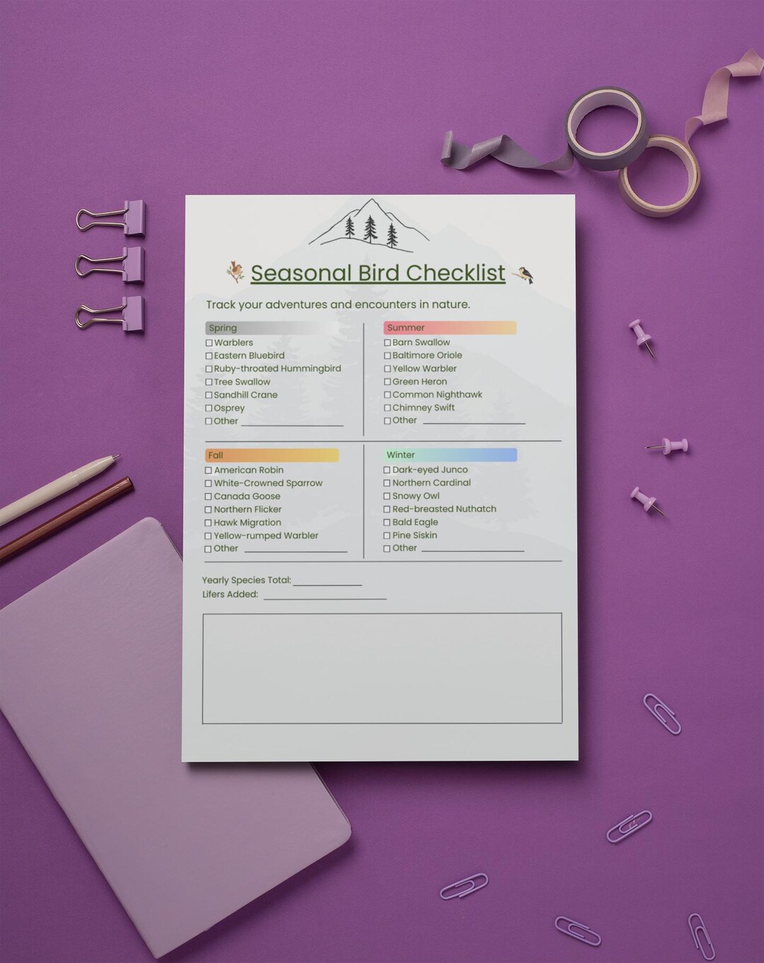 Seasonal Bird Checklist Printable | Nature Journal (PDF) - Etsy