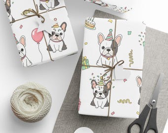 French Bulldog Birthday Wrapping Paper, Puppy Party