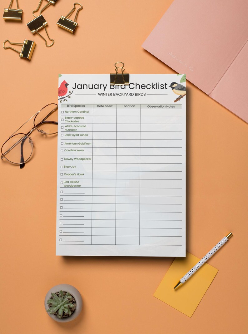 January Bird Checklist Printable, Winter Backyard Birds Tracker ...