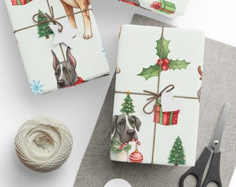 Weihnachtsgeschenkpapier mit Dänenmotiv, Geschenkpapier für Hundeliebhaber