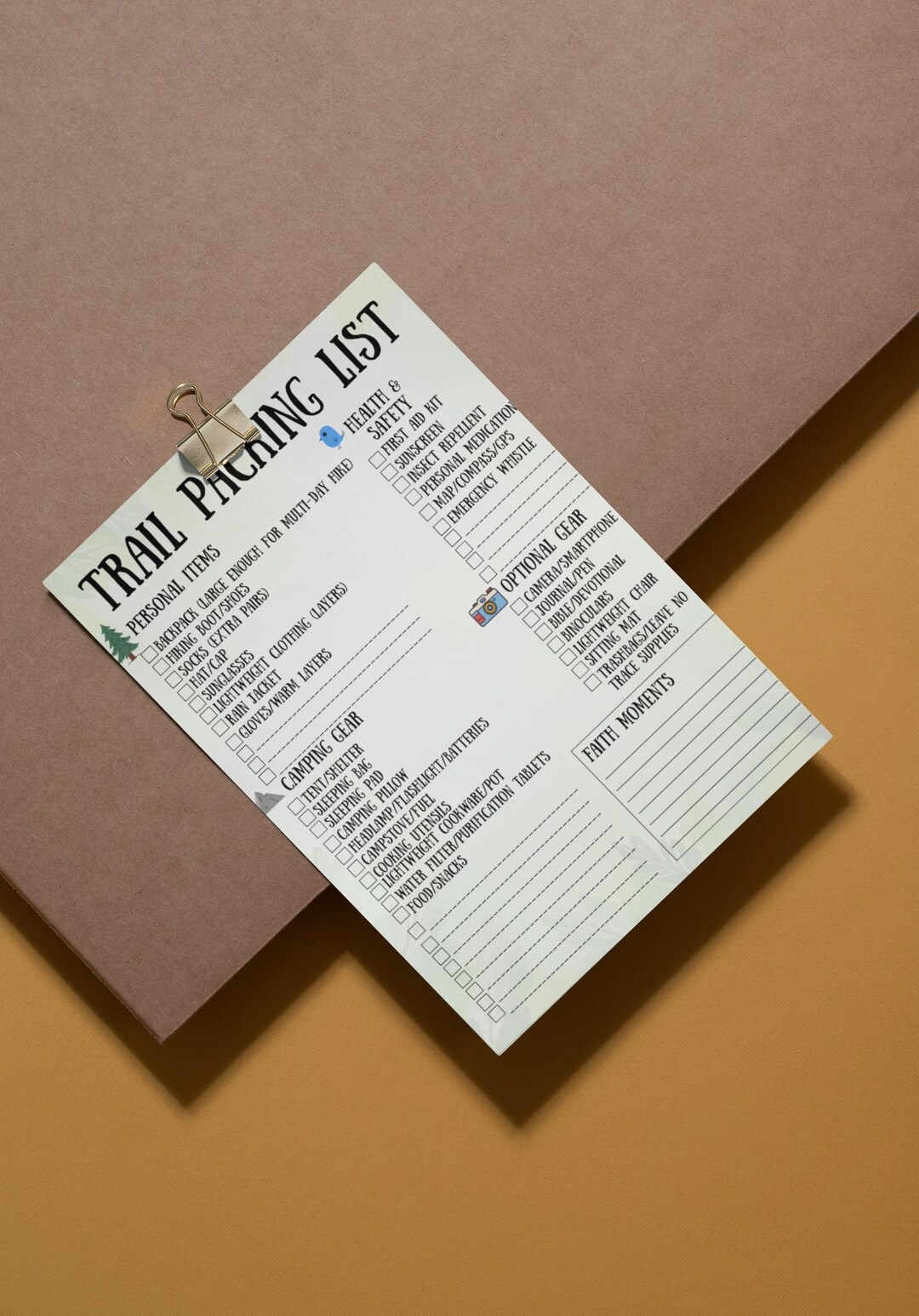 Trail Packing List Printable, Hiking & Camping Planner, Outdoor ...
