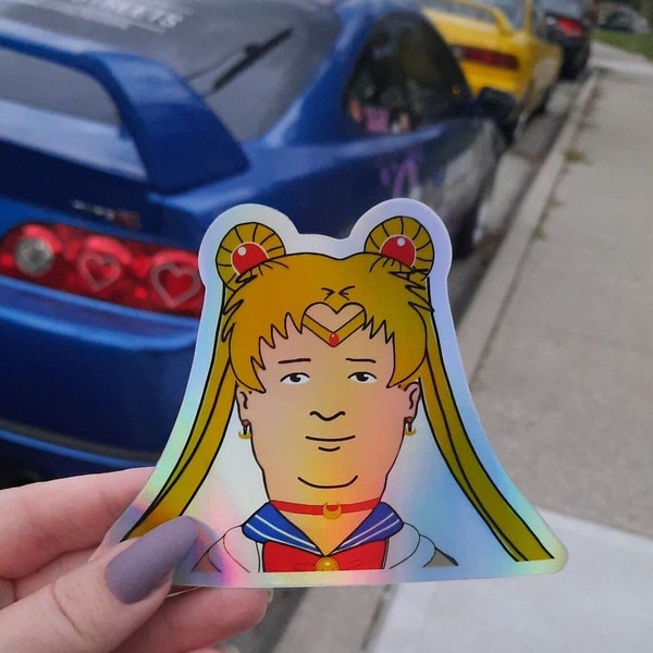 Booby Moon, Sailor Moon Bobby Hill Holographic Sticker, Car, Weatherproof.