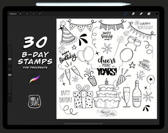 Procreate-Geburtstagsstempelpaket – 30 Stempel enthalten