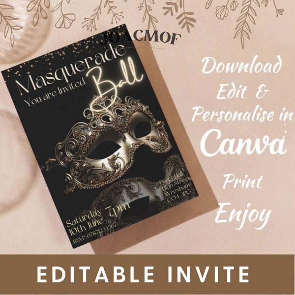 Masquerade Ball Editable Invitation Instant Download Masquerade Party Printable Birthday Invite Editable Template  Party Digital Invite