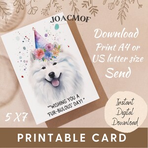 Samoyed Greeting Card Instant Digital Download Printable Birthday card Samoyed Printable Dog lover gift funny quote DIY downloadable cute