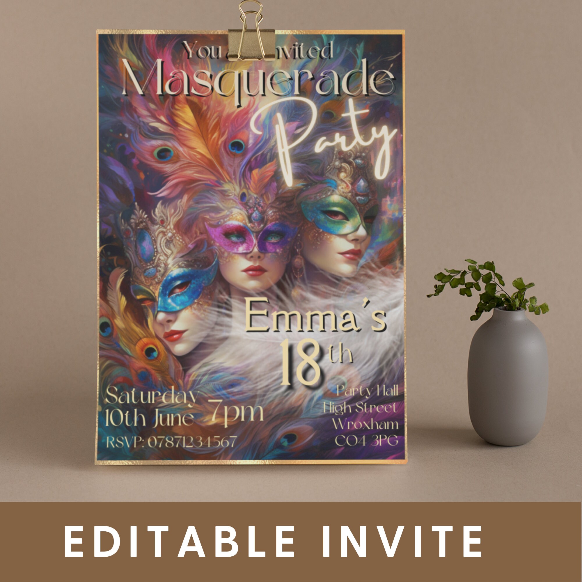 Masquerade Ball Editable Invitation Instant Download Masquerade Party ...
