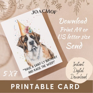 Sint Bernard wenskaart Instant Digitale Download afdrukbare verjaardagskaart Sint Bernard afdrukbare hondenliefhebber cadeau grappig citaat DIY schattig
