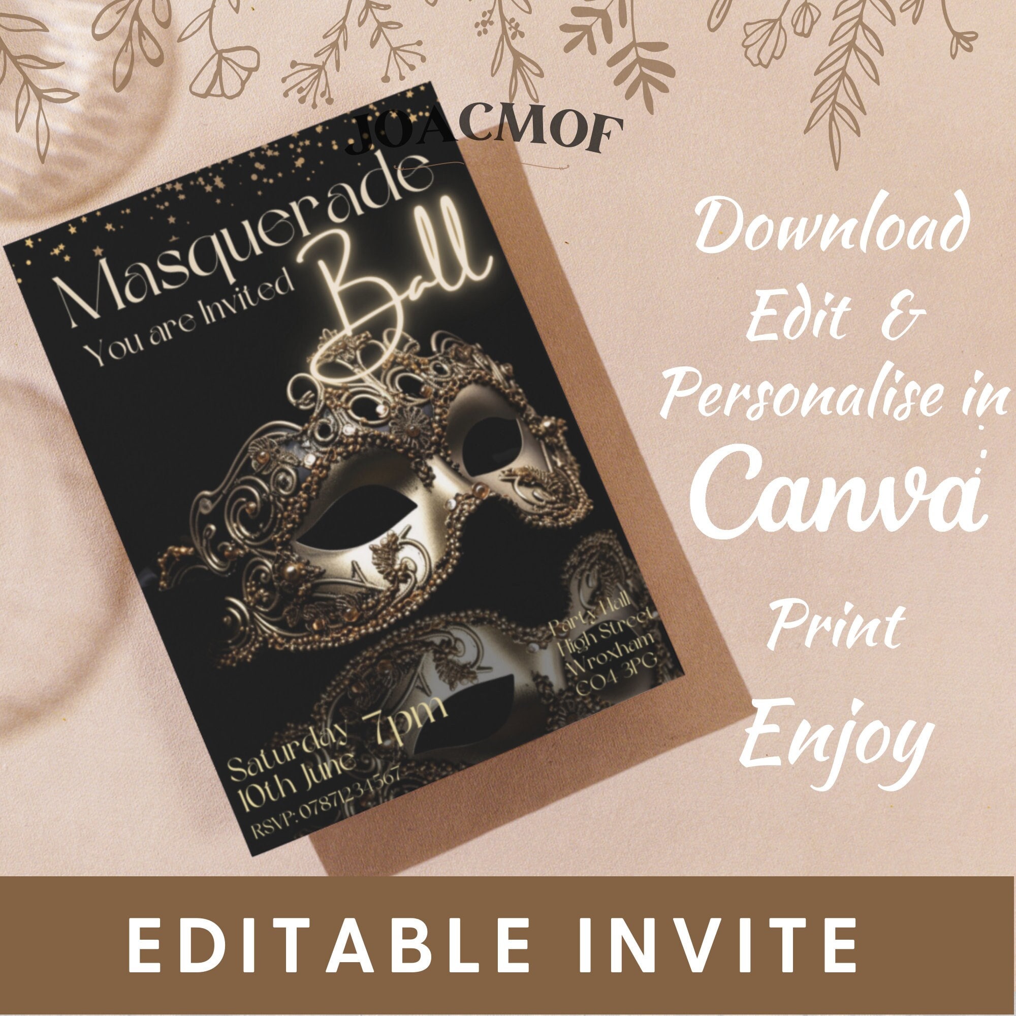 Masquerade Ball Editable Invitation Instant Download Etsy