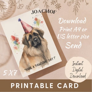 Leonberger Greeting Card Instant Digital Download Printable Birthday card Leonberger Printable Dog lover gift funny quote downloadable Art