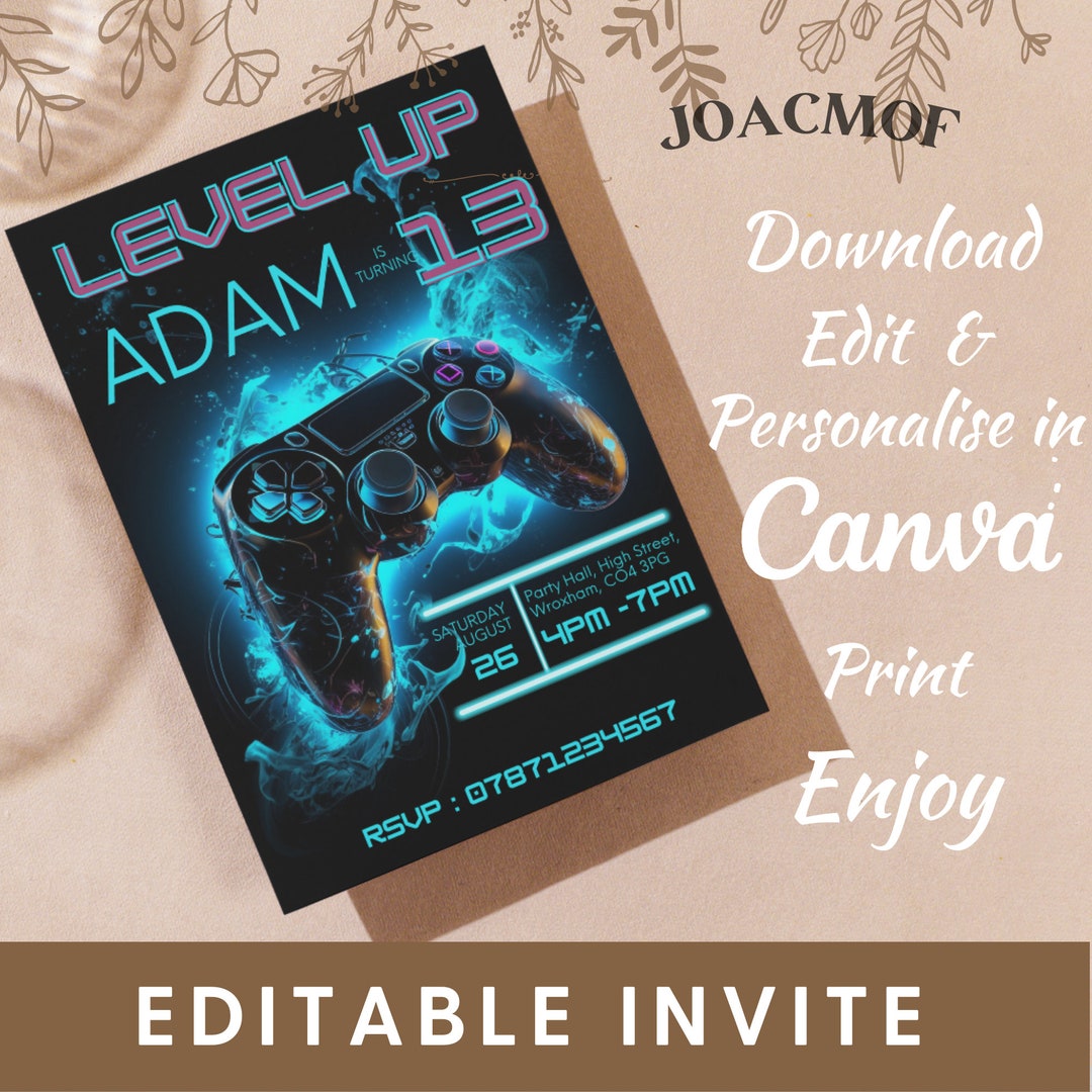 Controller Invites Gamer Party Editable Invitation Instant Download Gaming Party Printable ...