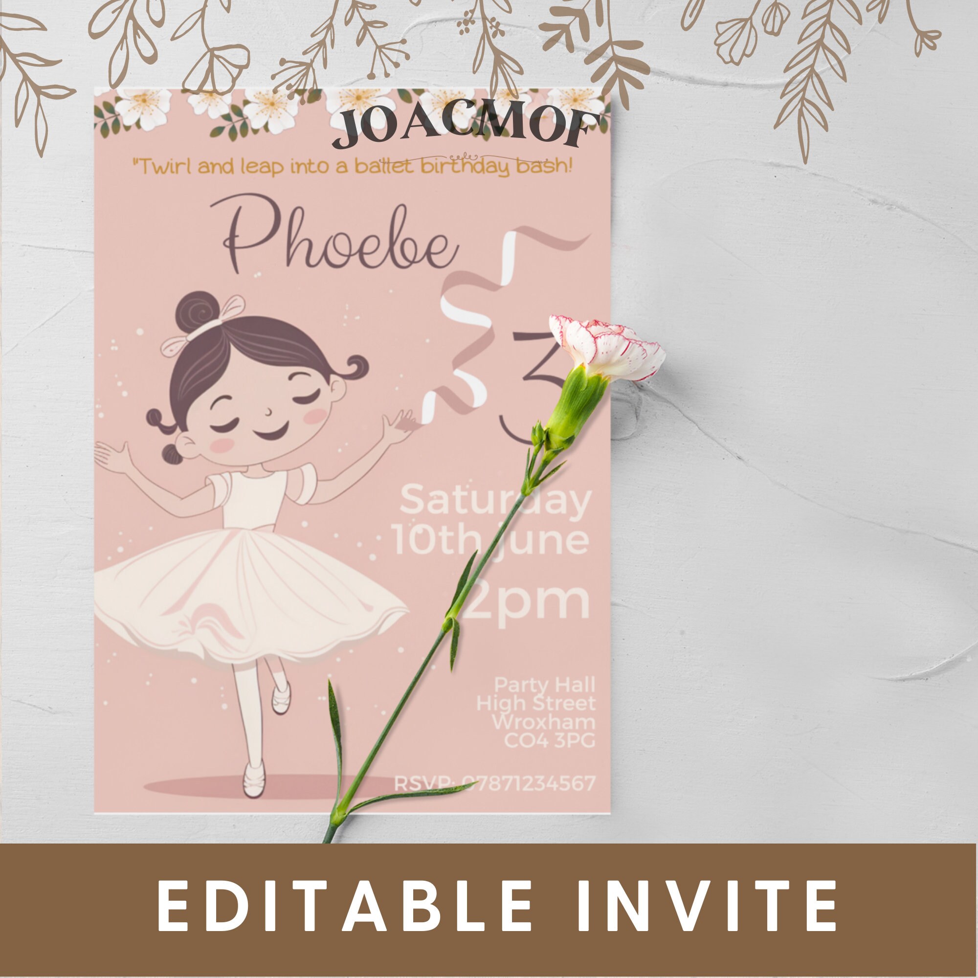 Editable Ballerina Birthday Invitation, Ballet Invitation, Pink, Tutu ...