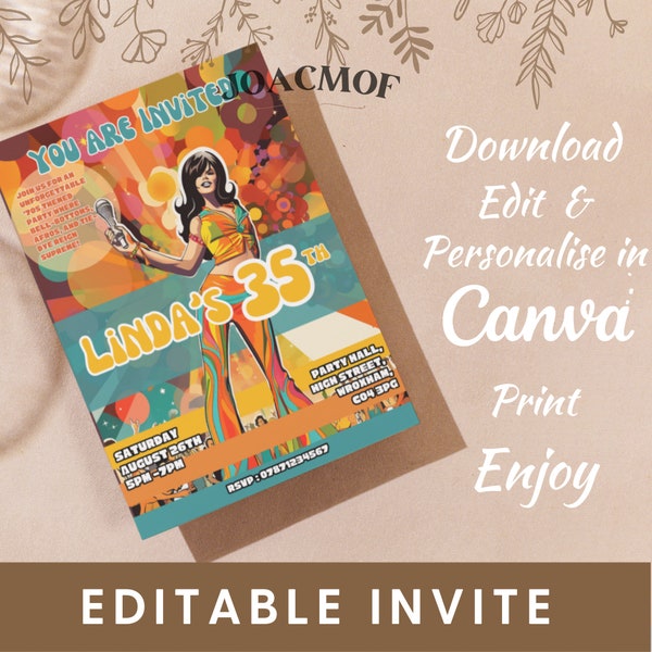 70s Fancy Dress Party Editable Invitation Instant Download Costume Party Printable Disco Birthday Invite Editable Template  Digital Invite