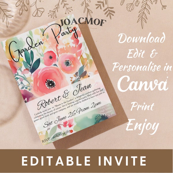 Garden Party Editable Invitation Instant Download Garden Party Printable Birthday Invite Editable Template Floral Party Digital Invite