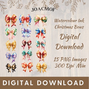 Geschenk Bögen, Weihnachten Party Clipart Bundle PNG Aquarell Tinte digitaler Download für Karten, Sublimationsdruck Handwerk Illustration Qualität