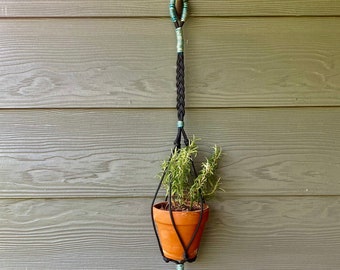 Macrame Plant Hanger, 4 inch macrame plant hanger, 6 inch macrame plant hanger, black macrame plant hanger, goth macrame plant hanger
