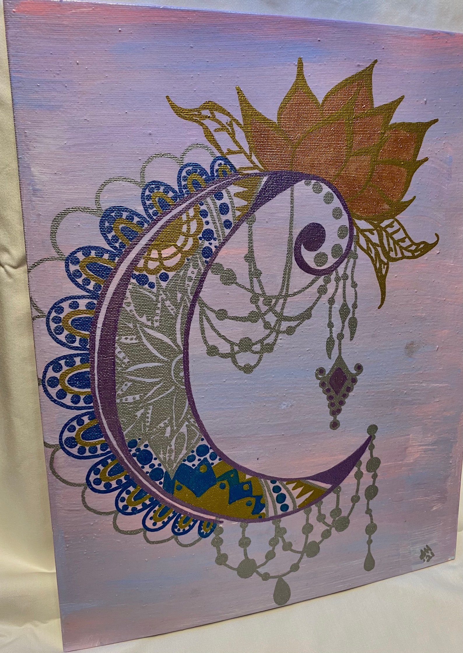 Download Mandala Moon and Flower Acrylic Painting Celestial Moon | Etsy