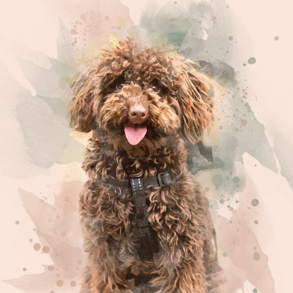 Custom Dog Watercolor Painting Portrait From Photo, Digital Watercolor Effect To Pet Photo On Canvas, In Memoriam, In Memory, Remember Pet
