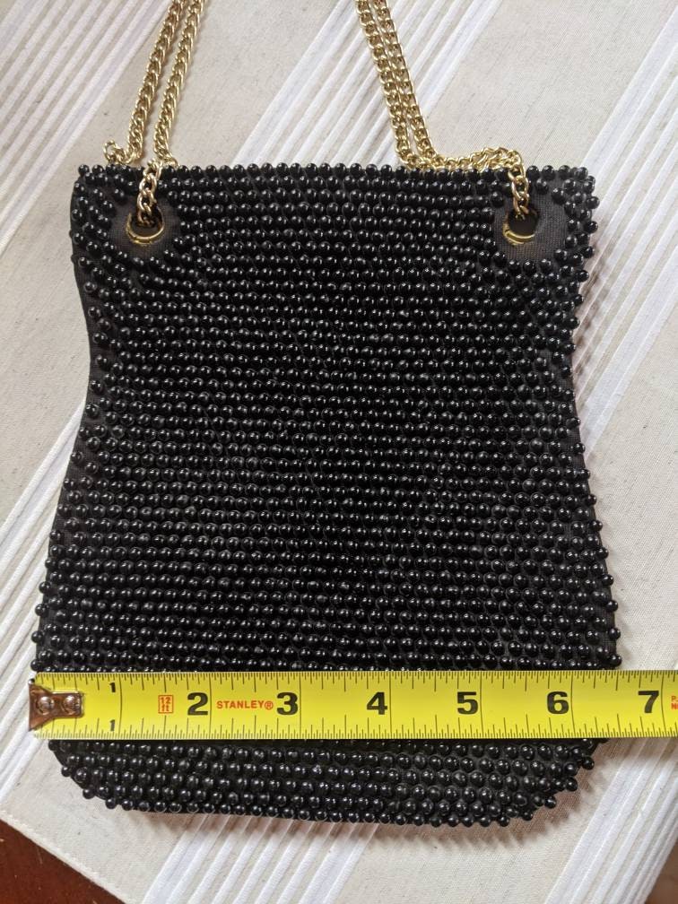 Women's Black Beaded Purse Clutch With Chains One Size Kâfemme