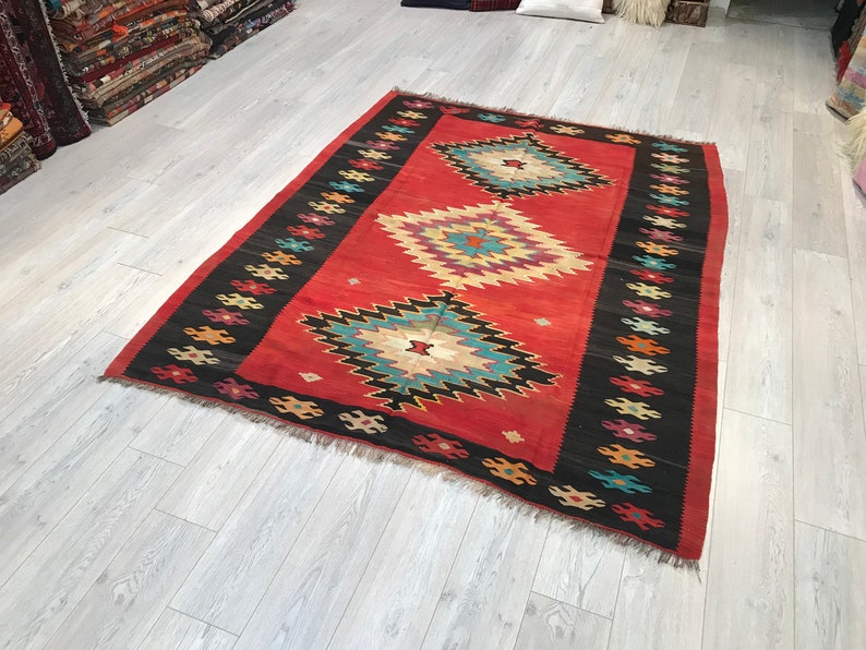 Vintage Turkish Kilim Area Rug 5X7 Rug Antique Wool Floor Rug 42,9"X71,6" Carpet 