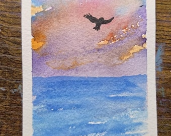 Original Watercolor Mountain Landscape ACEO Art Card (2.5" x 3.5")