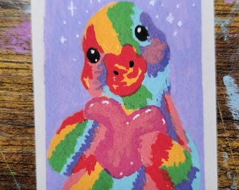 ACEO Original Acrylic Painting Rainbow Duck 2.5x3.5 *Art Print