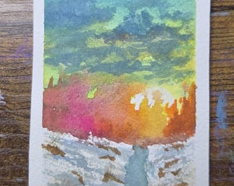 ACEO Art Card Original Watercolor  Landscape Hand Painted 2.5" x 3.5" El_duderino_art
