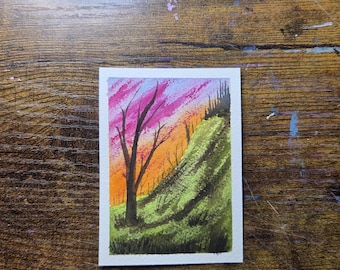 ACEO Art Card Original Watercolor Sunset Mountains Hand Painted 2.5" x 3.5" El_duderino_art