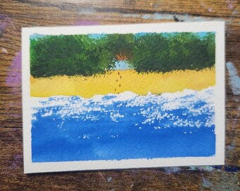 Original Watercolor Art Card Beach Day (2.5" x 3.5")