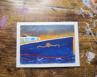 Original Watercolor "Sunrise Boat Ride" ACEO Art Card – Hand Painted Miniature Painting
