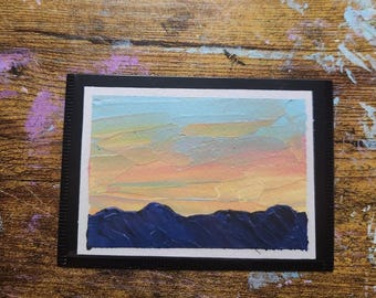 ACEO MAGNET Original Sunset Mountain Acrylic Painting 2.5x3.5  *Art Print