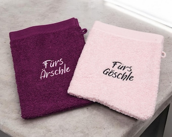 Waschlappenset „Fürs Ärschle & Fürs Göschle“ – Baby Geschenk – 100 % Baumwolle – lustig u. handgemacht – Geburtstagsgeschenk