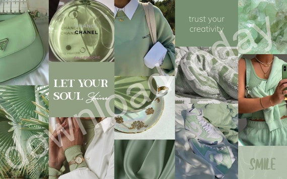 Sage Aesthetic Instant Download Desktop Background Collage Etsy