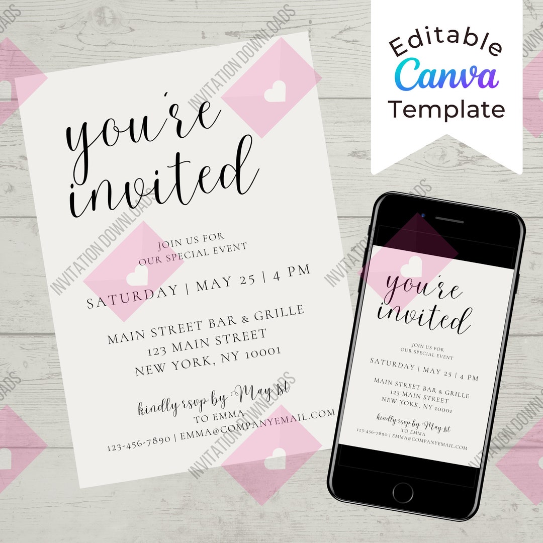 Editable You're Invited Invitation Template Minimalist Etsy