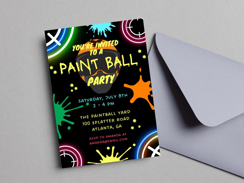 Editable Paintball Party Invitation Paint Ball Birthday Etsy