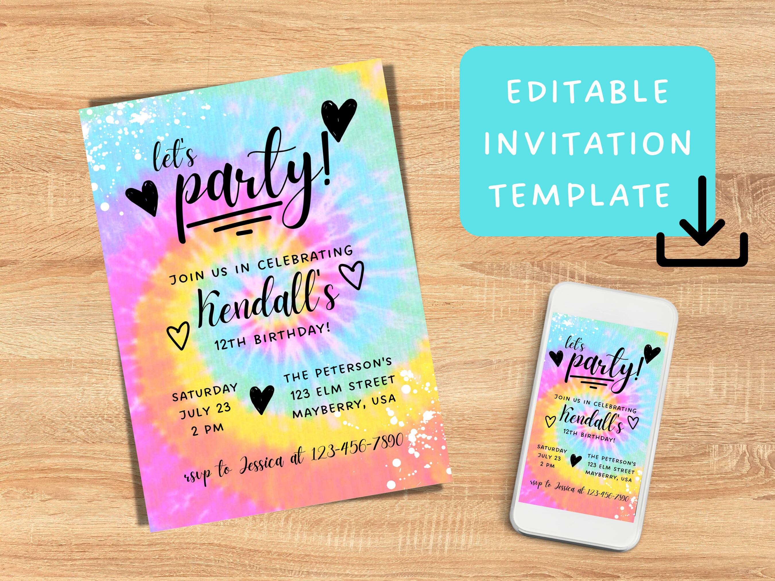 Tie Dye Party Invite - Etsy