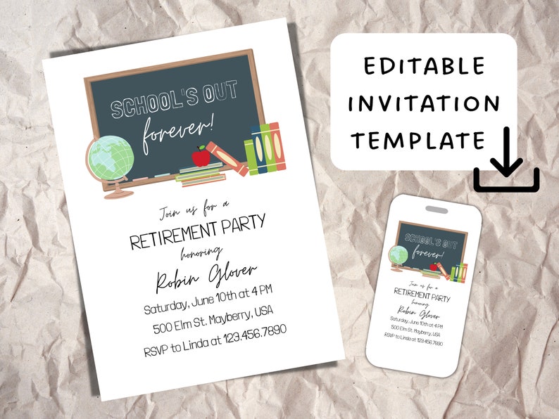 Teacher Retirement Party Invitation Template School's - Etsy