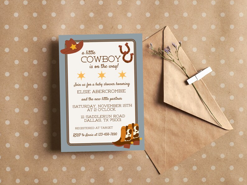 Little Cowboy Baby Shower Invitation Western Baby Shower Etsy