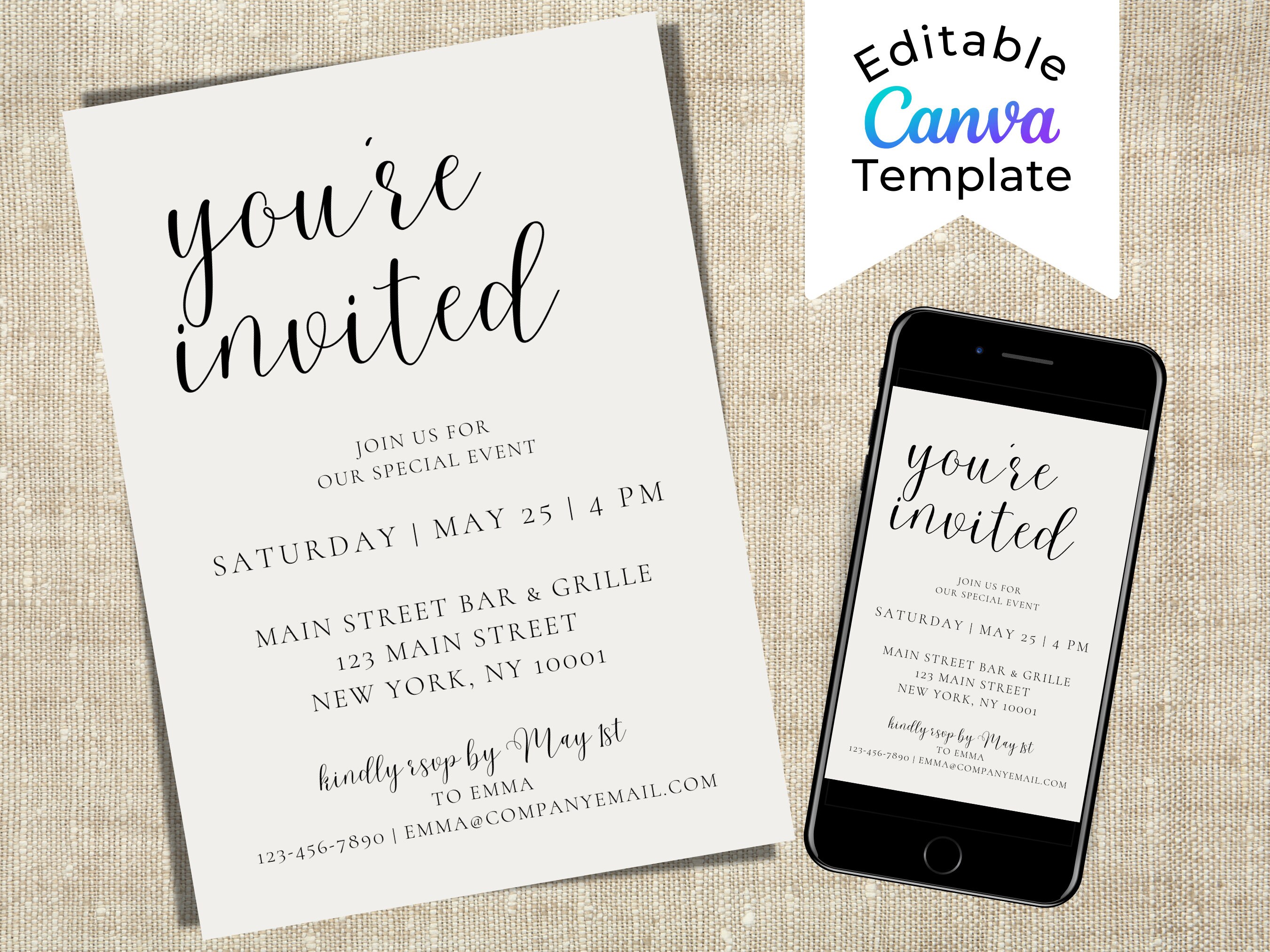 Editable You're Invited Invitation Template Minimalist Etsy