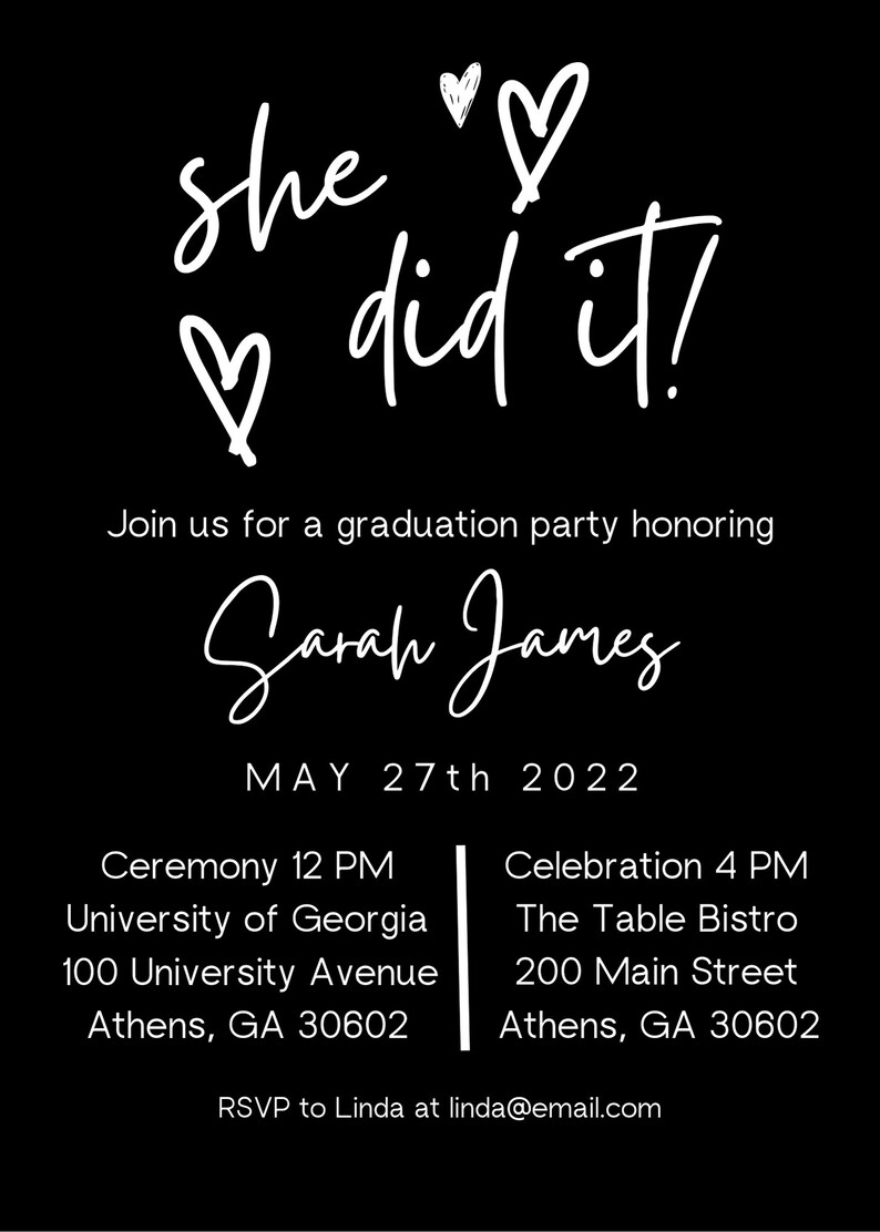 Graduation Party Invitation Template She Did It Graduation - Etsy