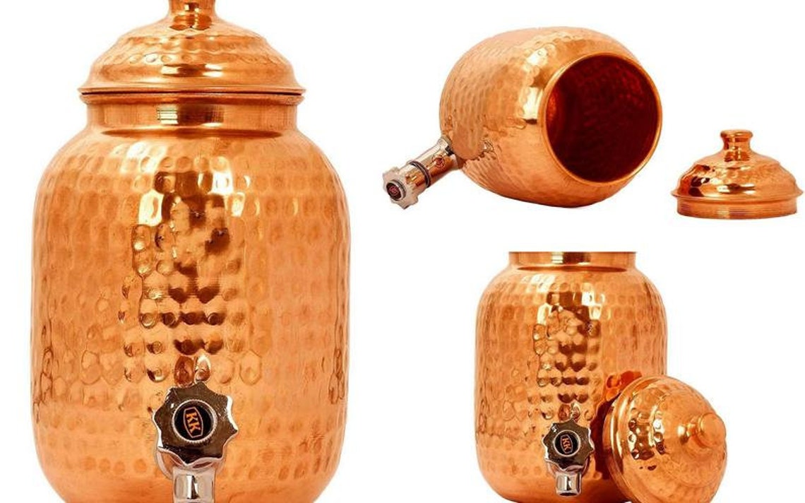 Ornate International Kupfer-Wasserspender 3000 Ml - Mit 2 Gläsern Und Ständer