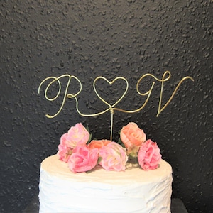Initials wedding cake topper wire initial custom Cake Topper for wedding gold decor, engagement wedding decor calligraphy font cake topper