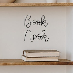 Book Nook sign wire words reading corner Sign wire wall art, bookshelf decor nursery wall art decor book lovers gift book nook wire art
