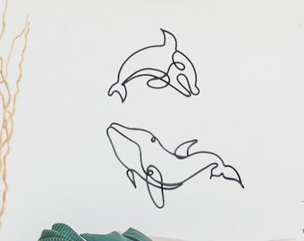 Metal fish whale wall art decoration, whale animal nursery wire wall art decor, fish boys room nursery bedroom wall hangings home decor