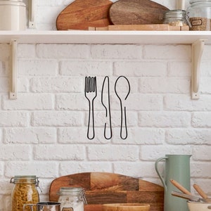 Fork knife spoon wall art kitchen wall decor, wire spoon and fork sign kitchen metal wall art Home wall Decor, dining room decor wall art