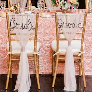 Bride and Groom chair sign wedding chair signs decoration, Mr and Mrs wedding chair sign, metal wire words for wedding table decorations