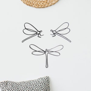 Dragonfly sign metal wall art, dragonfly gift wire wall art decor, dragonflies home decor wall hangings housewarming gift one line art image 1