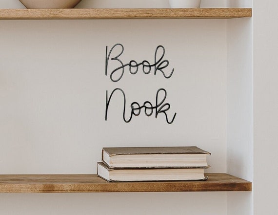 Book Nook sign wire words reading corner Sign wire wall art, bookshelf decor nursery wall art decor book lovers gift book nook wire art