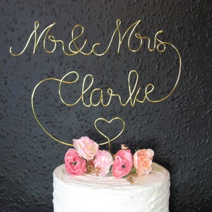 Mr and Mrs cake toppers for wedding, custom Mr and Mrs wedding cake topper wire, custom wedding cake topper wire gold wedding decor